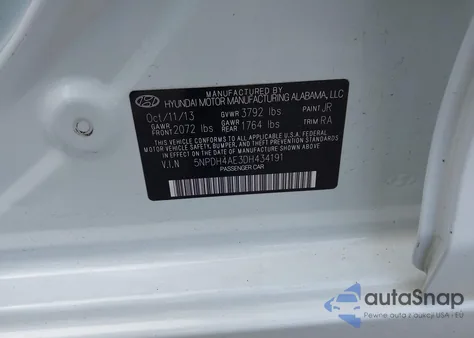 2013 Hyundai Elantra Gls from USA, damaged, VIN 5NPDH4AE3DH434191